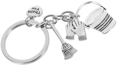 IMIKEYA Housekeeper Keychain with Bucket Broom Work Gloves Charms Lightweight Janitorial Appreciation Gift Unique Thank You Keyring for Cleaning Staff Housekeeping Week Present