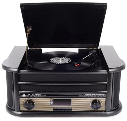 Giradischi a 3 velocità modello Valigia Grammofono in vinile in legno con radio DAB FM e cassetta(RS485 G1-4)