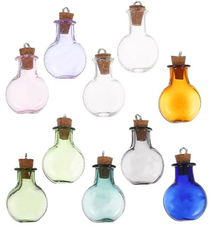 Lurrose Lot de 10 Mini Flacons en Verre avec Bouchons en Liège Petits Flacons à Joint Étanches Bouteilles Carrées Transparentes Multicolores pour Décoration Mariage DIY et Rangement