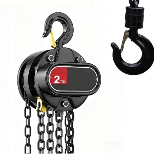 TY&WJ 1Ton (2200LBS) Hand Chain Hoist,Manual Chain Fall with 360° Rotation Hook & G80 Lifting Chain Manual Hoist for Garage, Workshop, Construction,2Ton,3m/10FT