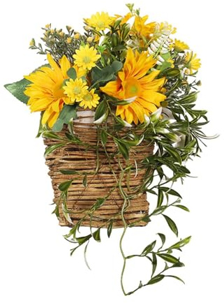 rongweiwang Sunflowers Basket Wreath Artificial Flowers Wall Brighten Home With Sunshine Hanging Basket Wreath Door Flower Decor
