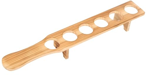 Packool Wooden Shot Glass Holder for Parties, Cocktail Drink Dispenser, Rustic Design, Holds 6 Shot Glasses, Ideal for Home Bars and Gifts, Tequila Glasses Wooden Tray with Stand