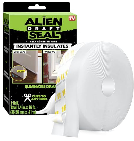 Alien Draft Seal Insulation Tape Transparent Silicone Weather Stripping Seal Strip and Under Door Draft Stopper for Windows and Door Bottoms As Seen On TV(1 Roll - 16 Feet)