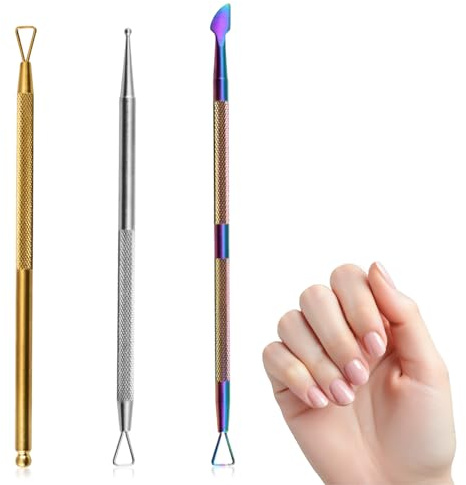 VEOIRXU 3 Piezas Professional Dual Tool Empujador de Cuticulas Herramientas de Decoración con Cuentas Raspador de Cutícula Removedor Limpiador de Uñas de Gel para Manicura y Pedicura