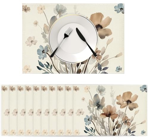 10er Set Blumen Platzsets Stoff Abwaschbar Tischsets Leinen Sets Esstisch Platzdeckchen Frühling Tisch Platzset Herbst Tischdeko für Familienessen Tisch Party Hochzeit, Knitterfrei, rutschfest