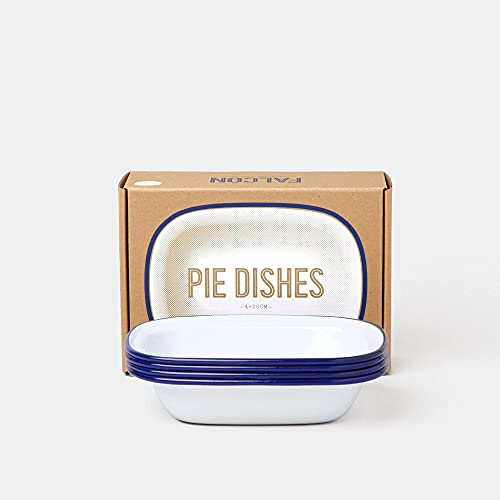 Falcon Enamelware Enamel Pie Dishes Set of 4 - White with blue rim