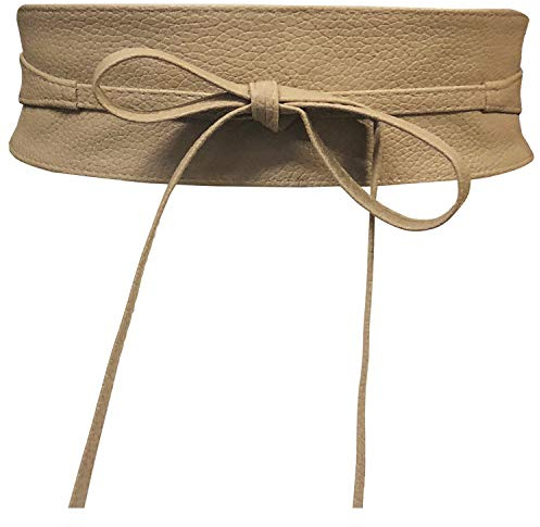 Live It Style It Damen Obi Gürtel breite Spitze Taille Band Kunstleder Cinch binden One Size Boho (Beiges Leder)
