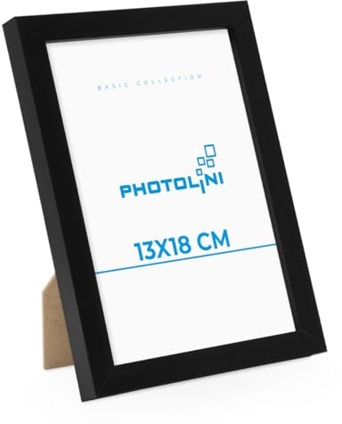 PHOTOLINI Bilderrahmen 13x18 Schwarz, Bilderrahmen 13x18 Holz MDF, Fotorahmen 13 x 18 mit Acrylglas, Bilder Rahmen 13 x18 Aufhängen & Aufstellen, Picture Frame für Fotos, Poster