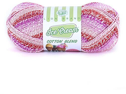 Lion Brand Yarn 913-201 Ice Cream Cotton Blend Yarn, Strawberry