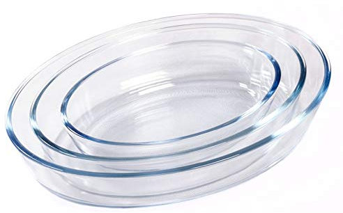 Thulos TH-KA020 Lot de 3 Plats à Four, Plateaux en Verre Ovales, 0,7 l, 1,6 l et 2,4 l