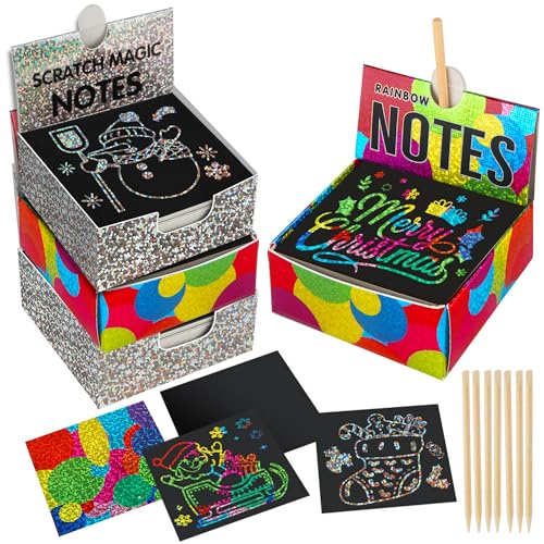 Mocoosy 4 Pack Holographic Scratch Art Mini Notes for Kids, Glitter Rainbow Scratch Paper Art Craft Supplies, Magic Scratch Note Cards Party Favors Birthday Easter Basket Stuffer Gifts for Girls Boys