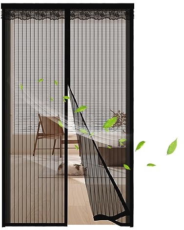 Magnetic Fly Screen Door Curtain 85x195cm, Anti Mosquito Mesh Curtain with Powerful Magnets, Easy Installation,Insect Protection Door No Gap for Patio Balcony Sliding Door,Black