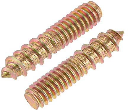 sourcing map 1/4-20 x 1-1/4 Vis Double Filetage Boulon Double Tête Goupille pour Bois Meubles 10Pcs
