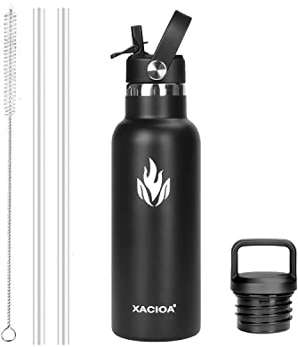 XACIOA Trinkflasche Edelstahl - 500ml, 750ml, 1l, Auslaufsicher Thermoskanne mit Strohhalm, BPA-Frei Spülmaschinenfest Isolierflasche für Erwachsene,doppelwandig Thermosflasche für Sport,Fitness,Gym