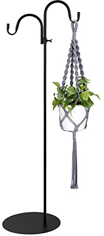 Navaris Schäferhaken höhenverstellbar - Stehender Hirtenstab Garten mit 2 Haken - Metall Standhaken mit versch. Standfüßen - Sockel und Bodenstäbe