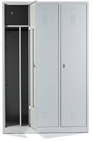 Schrank & Stuhl Spind – Metallspind mit 3 Abteilen in 180 x 120 x 50 cm, inkl. Hutboden, Trennwand und Drehriegelverschlüssen, Lieferung komplett montiert, Grau/Grau