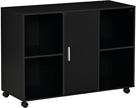 Vinsetto Druckertisch mit Rollen Druckerständer Aktenschrank Bürowagen Rollwagen mit 4 Fächern 1 Tür Schwarz 100 x 40 x 71 cm