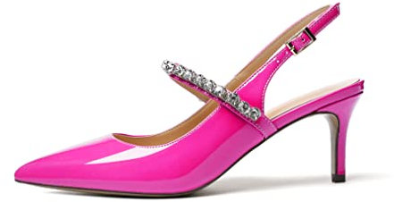 Mettesally Ladies pompa sandali slingback Pompe per donne Scarpe da festa in punta di punta Scarpe da sposa con tacco da gattino da donna Rosa di rosso EU38