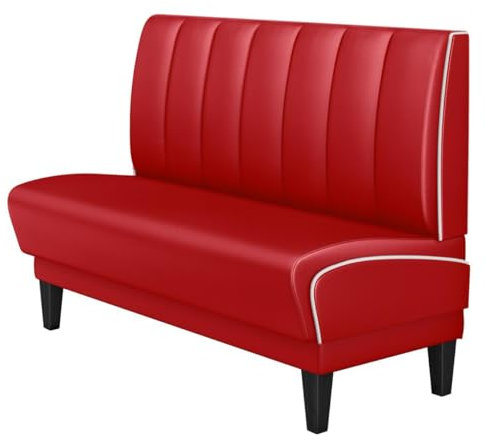 GGMMÖBEL Diner 1 | Dinerbank | B:H 120 x 103 cm | Gestreift | Rot | Leder | Keder: Weiß | Sitzhöhe: 48 cm