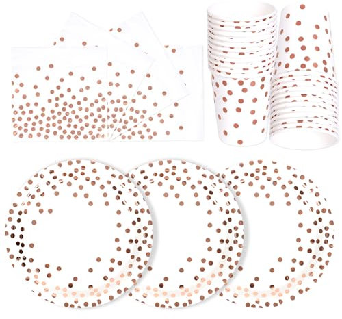 PYAILI Oro Rosa Bianco Stoviglie Feste 72 Pezzi Verde Erba Festa della Addobbi Ragazza Compleanno Dambini Articoli Feste Set Include Piatto Usa e Getta Carta Party Tazze Tovaglioli-24 Ospiti