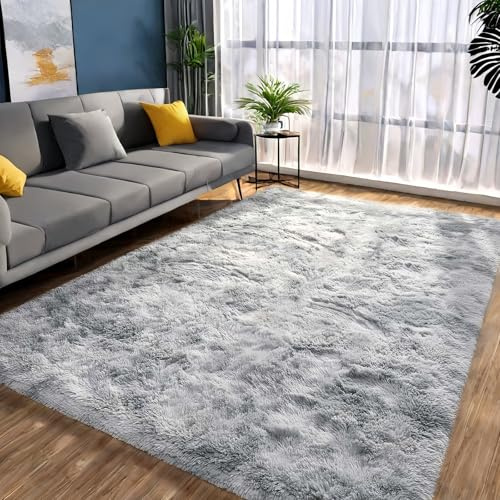 SUBEEN Alfombra Grande Suave Pelo Largo Dormitorio salón Comedor Antideslizante Lavable Interior para niños (80x120cm, Gris Claro)