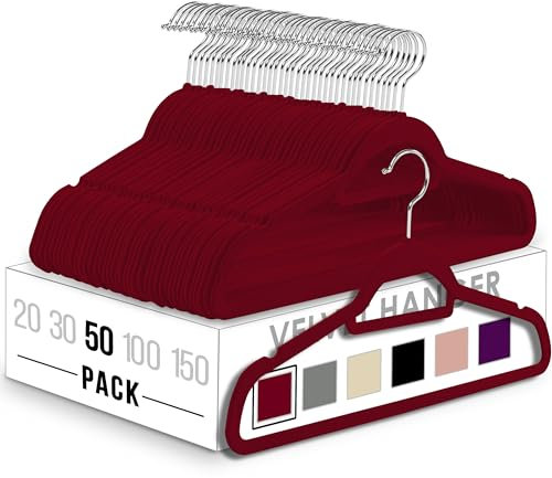 Utopia Home Cintres en Velours – Antidérapants, durables avec Barre à Cravate – Cintres Peu encombrants pour Chemises, Vestes et Robes (Bourgogne, Lot de 50)
