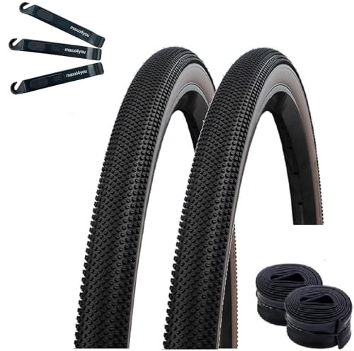 Angebot Set / 2 x Faltreifen Schwalbe TLE E-25 G-One Allround Perform R-Guard Bronze 40-622 (28 x 1.50) + 2 Schwalbe Schlauch SV17 inkl. maxxi4you Reifenheber