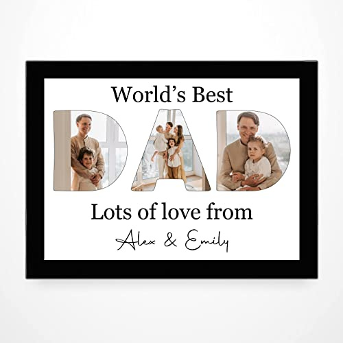 PB TECH Personalised Father's Day Prints & Framed With DAD Pictures Inside The Letters With A Special Message Presents For Dad, Grandfather, Birthday, Christmas, Fathers Day A5, A4, A3 Unique gift