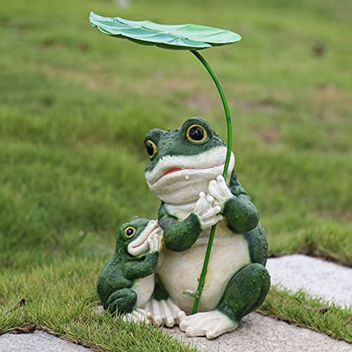 Gartenfigur aus Harz, Mutter Und Kind Tiere Mit Regenschirmen Figur, Garten Skulptur Dekoration Mikrolandschaft für Terrasse, Garten,Frog