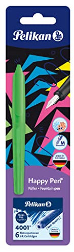 Pelikan Happy Pen Füller für Rechts- und Linkshänder, farbig sortiert, Feder M, grün/gelb zufällige Farbe