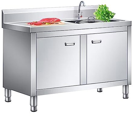 Edelstahl-Spüle Küche Catering Doppel-Spüle,Edelstahl Gewerbliche Spüle,Spülenunterschrank Küchenschrank,Kommerzielle Bewegliche EssspüLe(120cm/47.2in Left Platform)