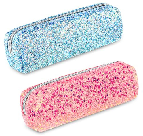 Andibro Lot De 2 Trousses à Crayons Brillantes, Trousse Kawaii Trousse Ecole Fille Maquillage Petite Trousse Stylo De Maquillage Organiseur Portable Pour Stylos Crayons