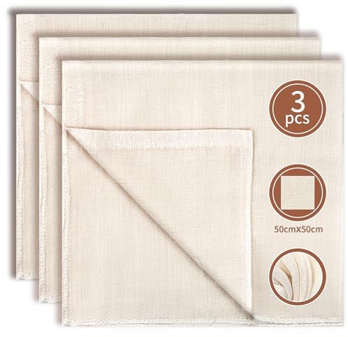 Passiertuch 3 Stück Käsetuch Cheesecloth 50x50cm Seihtuch 100% Baumwolle Ungebleichte Leinentuch Wiederverwendbar Abseihtuch mit vernähten Kanten für Lebensmittelfiltration Tofu Marmelade Nussmilch