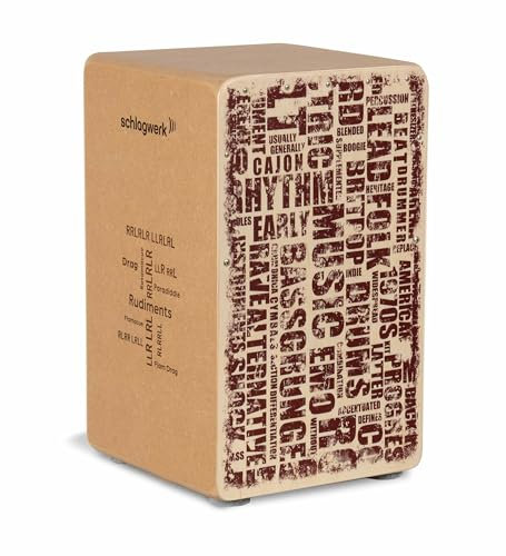 Schlagwerk CP86 Cajon Rudiments Styles Medium - Cajon Instrument mit zwei Snare Teppichen 45 x 30 x 30 cm - Naturholz Birke mit stylischem Designaufdruck auf der Front - Made in Germany