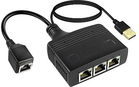 MEIRIYFA RJ45 Network Ethernet Splitter Cable, RJ45 1 Female to 3 Female 1000Mbps High Speed LAN Ethernet Splitter Adapter 8P8C Interface Connector Cable for Cat5/5e/6/7/8 (1 Female to 3 Female)