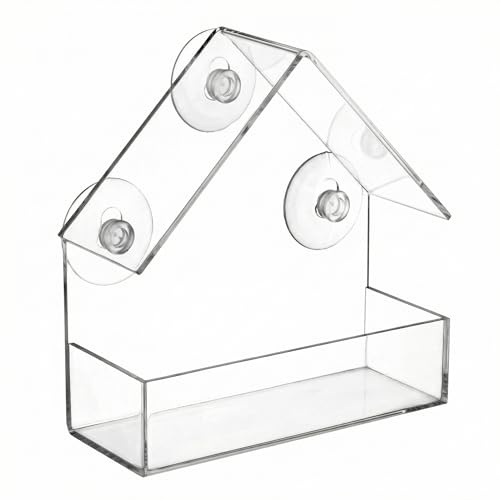 QWORK® Transparentes Fenster Futterhaus für Vögel, transparentes Vogel futterhaus,für Wildvögel, Finken, Kardinäle, 15 * 6.5 * 15cm