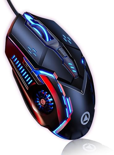 AudeRhine G5 Wired Gaming Mouse, Silent Click Noiseless Optical Gamer Mouse,Play Games with Accurate Positioning, 4 Adjustable DPI, Ergonomic RGB Gaming Mice for PC Laptop Mac (Black)