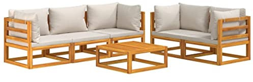 6-tlg. Garten-Lounge-Set mit Hellgrauen Kissen Massivholz, modulares Design Akazienholz Möbel für Außenbereich