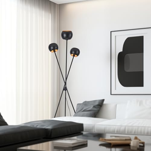 lux.pro Lampada da Terra Piantana Tripode Alta 161 cm Lampada a Treppiede in Metallo con 3 Paralumi Sferici Luce Diretta Verso Alto - Nero