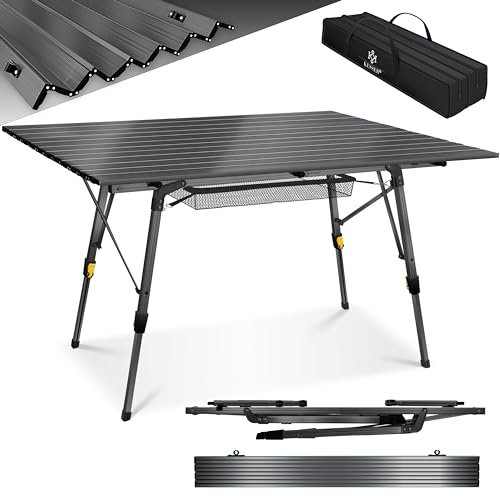 KESSER® Campingtisch faltbar Klapptisch mit Aluminiumrahmen Aufrollbare Tischplatte Falttisch klappbar Höhenverstellung 120 x 70cm - bis 30 kg inkl. Tragetasche mit Trageband & Netztasche, Anthrazit