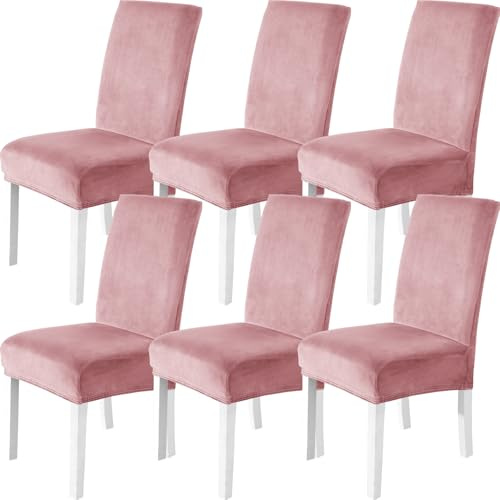 CYCMACO Stuhlhussen Samt 6er Set, Stretch Stuhlüberzieher, Stuhlbezug Schwingstuhl, Hussen Für Stühle Hochlehner, Stuhlbezüge Kratzfest, Universal Chair Cover Waschbarer, Rosa