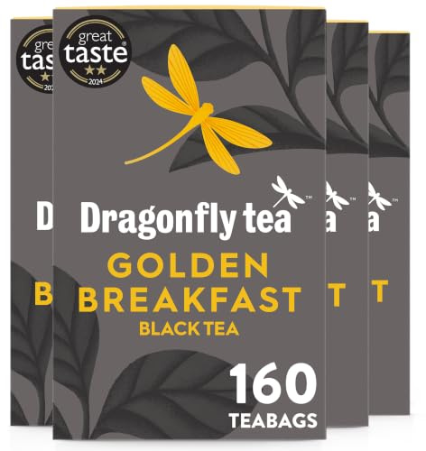Dragonfly Tea Golden Breakfast Black Tea, 4x40 (160 Tea Bags) Bright & Smooth English Breakfast Tea, Biodegradable Teabags, TeaBags Bulk,All Day Breakfast Tea