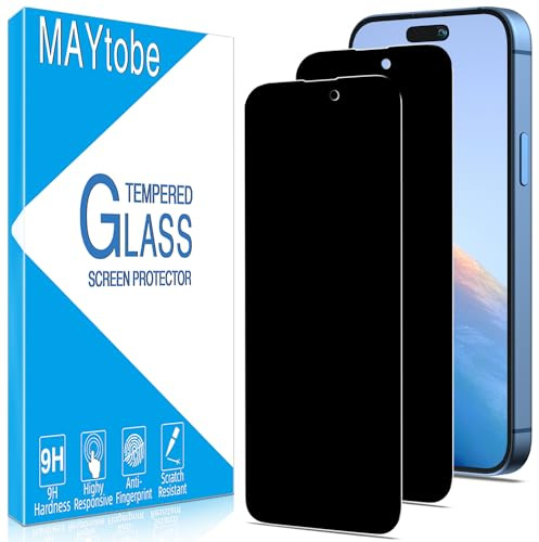 MAYtobe 2 Pezzi Privacy Pellicola Protettiva per iPhone 15 Pro Max, 15 Plus, Anti Spy in Vetro Temperato, Senza Bolle, Anti Graffio, Ultra Resistente