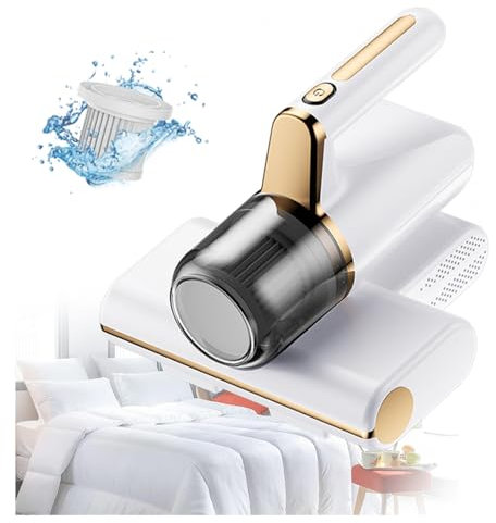 GeRRiT Aspirateur Anti Acariens Filter, éLimine 99,9% des BactéRies, AllergèNes, Acariens Aspirateur Anti Acariens avec LumièRe UV Et Vibration Aspirateur Laveur Canapé pour Le Nettoyage,White