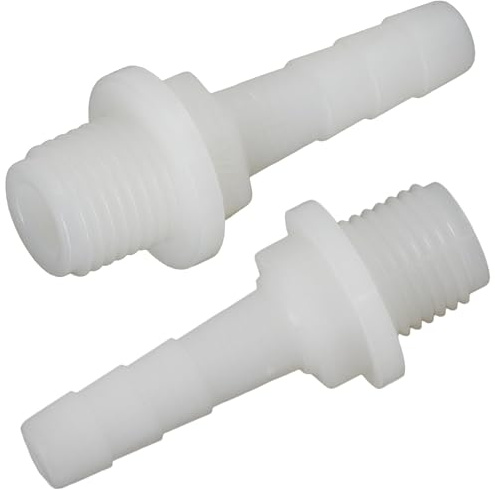 AERZETIX - C74999 - Juego de 2 Racores Macho Acanalado Recto 1/4'' x Ø8mm para atornillar - Rosca Exterior - Adaptador Conector Sistema Circuito de irrigación riego - en Poliamida - Color Blanco