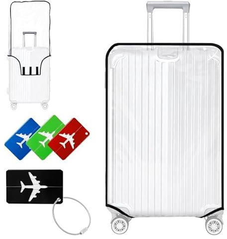 WatDenyFine Kofferhülle Waterproof Kofferschutzhülle 28 Inch Koffer Hüllen Transparent Koffer Schutzhülle Kofferschutz Travel Suitcase Protective Cover Pack of 4 Kofferanhänger Flugreise