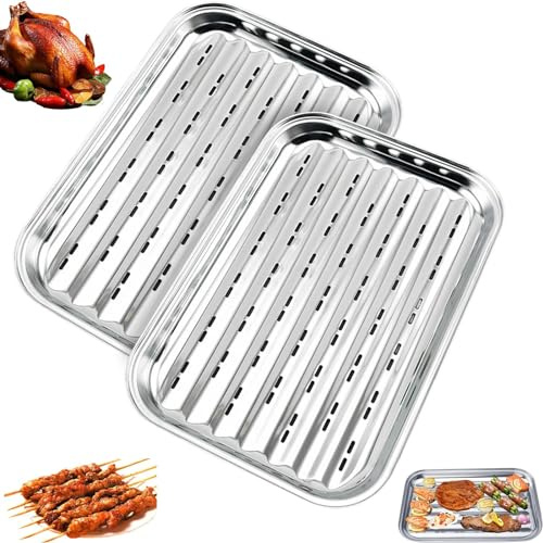 lurora2021 2 stycken BBQ grillskålar i rostfritt stål grillskål grillskål rostfritt stål grillkorg återanvändbara för utomhusgrillning, grilltillbehör för grönsaker, fisk eller kött grillpanna