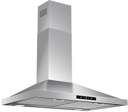 Tieasy Range Hood 30 inch Wall Mount, Kitchen Vent Hood 450 CFM in Stainless Steel, Stove Vent Hood with Ducted Convertible Ductless, Touch Switch, LEDs Light, 3-Speed Fan, Aluminum Filters