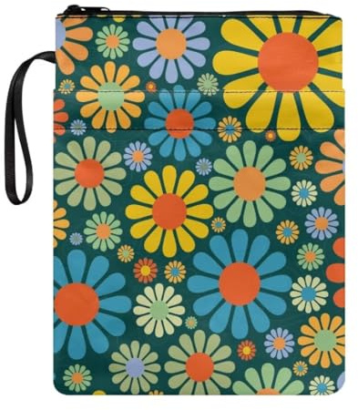 Wanyint Buchhülle, leichter Buchumschlag, waschbarer Stoff, Buchschutz mit Reißverschluss, Buchtasche, 29,5 x 22,6 cm, für Buchliebhaber, Hippie-Blume, Grün