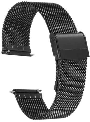 QUARKZMAN Uhrenarmband Mesh Edelstahl 12 mm Ersatz Metall Armband Edelstahlarmband mit Schnellverschluss Uhrenarmbänder Ersatzband Verstellbarer Gütelschnalle für Damen Herren, Schwarz
